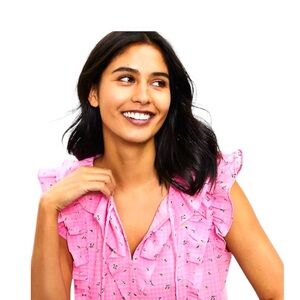 Loft Garden Ruffle tie neck shell-Medium